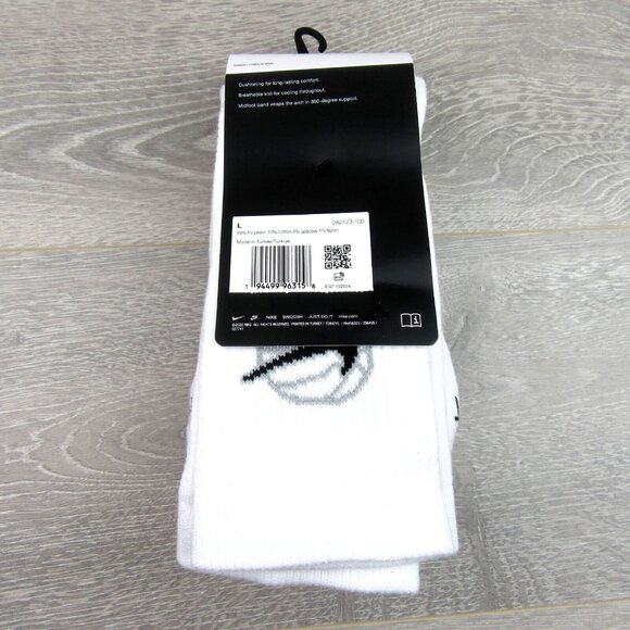 Nike Elite Everyday Crew White Basketball Socks Men's Size L 8-12 (3 Pairs) NEW - Picture 9 of 11